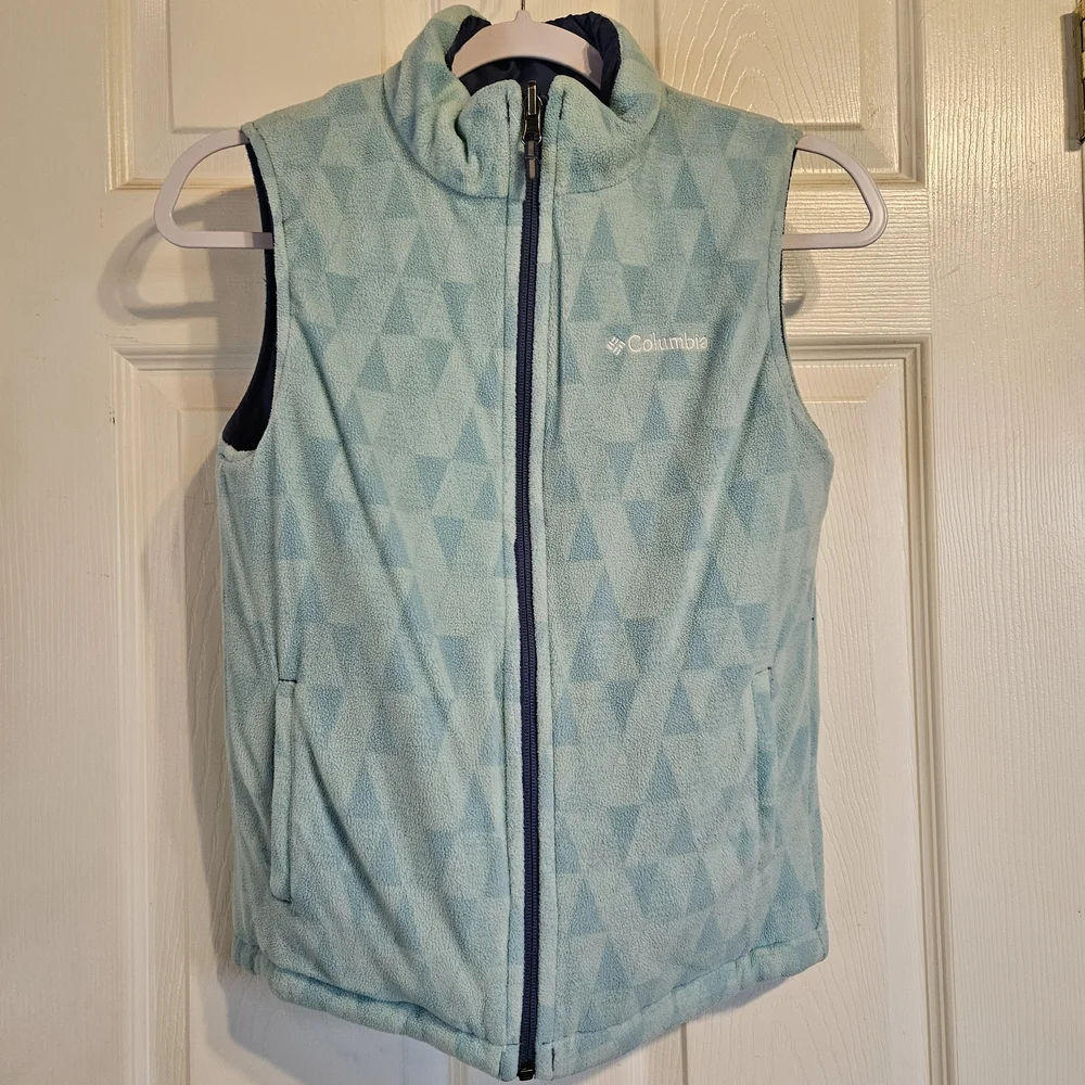 Columbia Blue Puffer Reversible Vest Girls Sz M 10-12